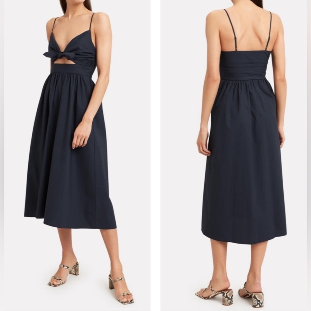 A.L.C. Daniela Front Tie Cut Out Navy Blue Twill Midi Dress, Size 2